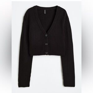 H&M Black Ribbed V-Neck Cropped Cardigan size small